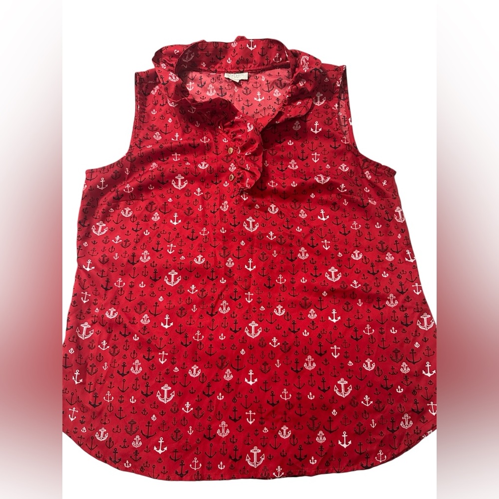 Talbots Red Anchor Print Top